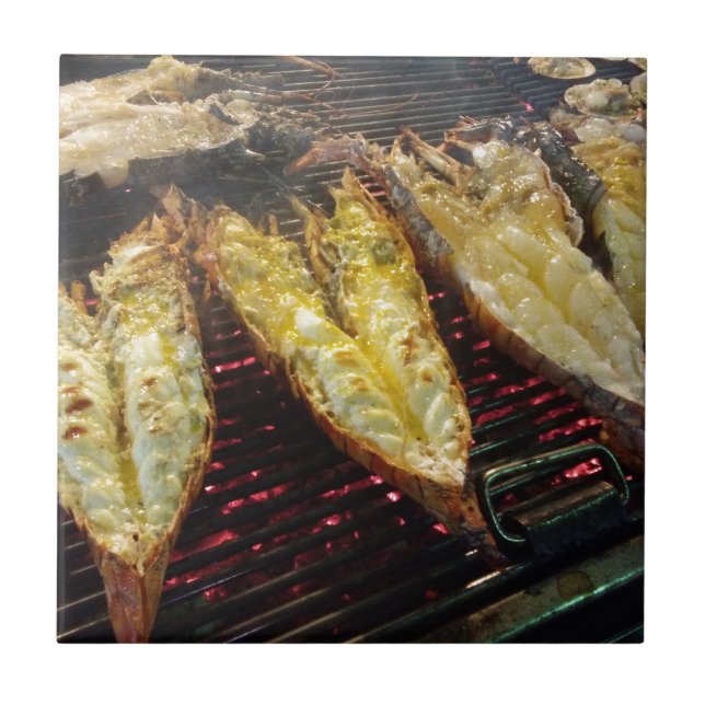 Azulejo De Cerámica Langosta de la barbacoa (Frente)