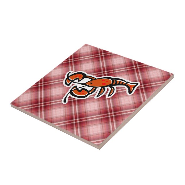 Azulejo De Cerámica Langosta roja de la tela escocesa (Lado)