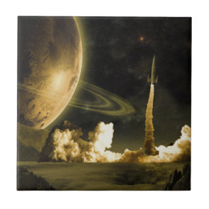 Azulejo De Cerámica Lanzamiento Espacial Vintage