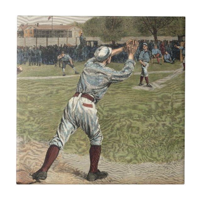 Azulejo De Cerámica Lanzan jugador de béisbol en segunda base (Frente)