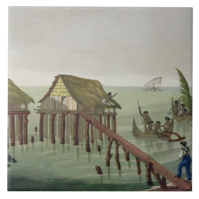 Azulejo De Cerámica Las habitaciones de la tribu de Papu, Rawak, (Frente)