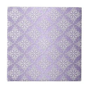 Azulejo De Cerámica Lavanda Púrpura y Damasco Blanco
