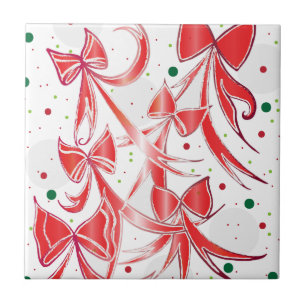 Azulejo De Cerámica Lazos de bastón de caramelo de Navidad caprichosos
