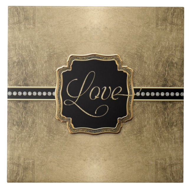 Azulejo De Cerámica Leaf Gold Look Fleur de Lis Faux Vintage Jewel (Frente)