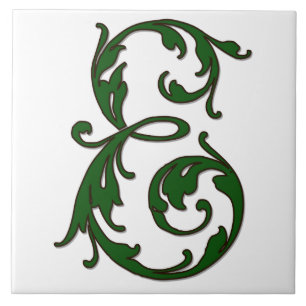 Azulejo De Cerámica Leaf Letter E in Green Monogram Tile
