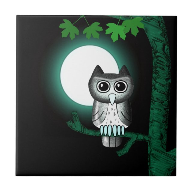 Azulejo De Cerámica Lechuza Cute Halloween (Frente)
