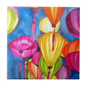 Azulejo De Cerámica Lenguas chinas acuarela arte fino