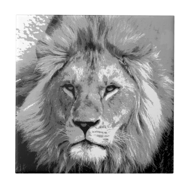 Azulejo De Cerámica León blanco negro (Frente)