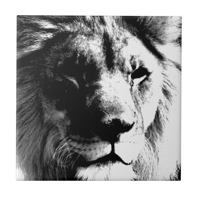 Azulejo De Cerámica León blanco y negro (Frente)