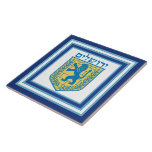 Azulejo De Cerámica León de Judá Emblema Jerusalén Hebreo<br><div class="desc">Baldosas de cerámica cuadrada con la imagen de un León azul y amarillo del emblema de Judah y grandes bordes azules recortados en azul claro sobre blanco. Vea la combinación de tazas, placas de papel y embutidos. Vea toda la colección Hanukkah Tile en la categoría HOME en la sección HOLIDAYS....</div>