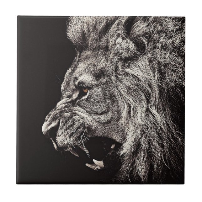 Azulejo De Cerámica León masculino enojado (Frente)