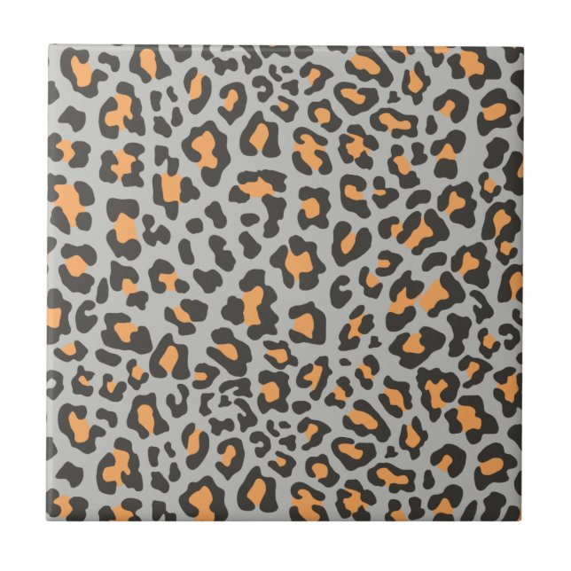 Azulejo De Cerámica Leopardo Imprimir negro, gris, Naranja (Frente)