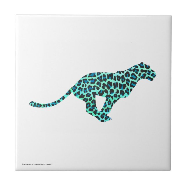 Azulejo De Cerámica Leopardo negro e impresión Verde azulada (Frente)
