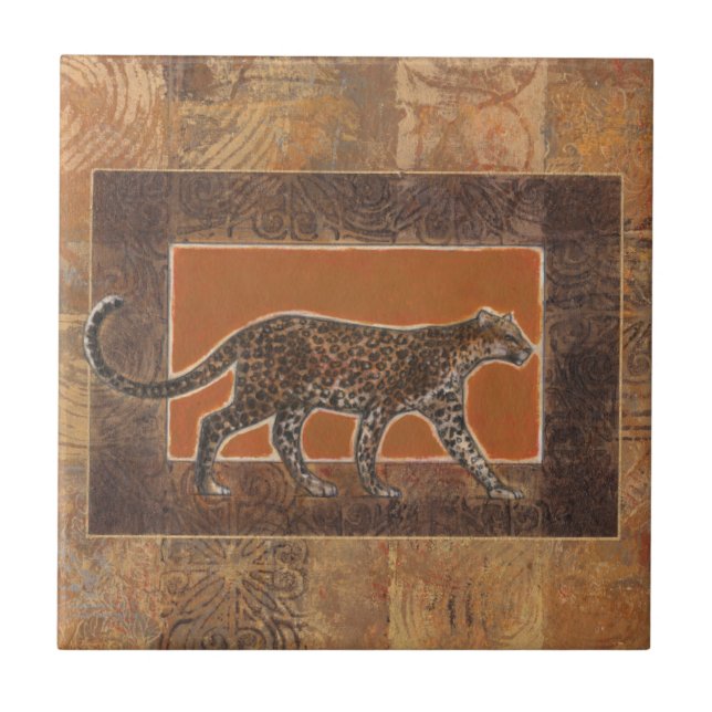 Azulejo De Cerámica Leopardo sobre el fondo Naranja y marrón (Frente)