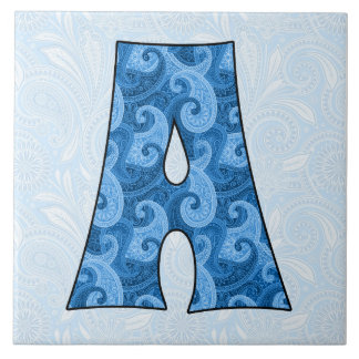 Azulejo De Cerámica Letra A - Paisley azul monogramada