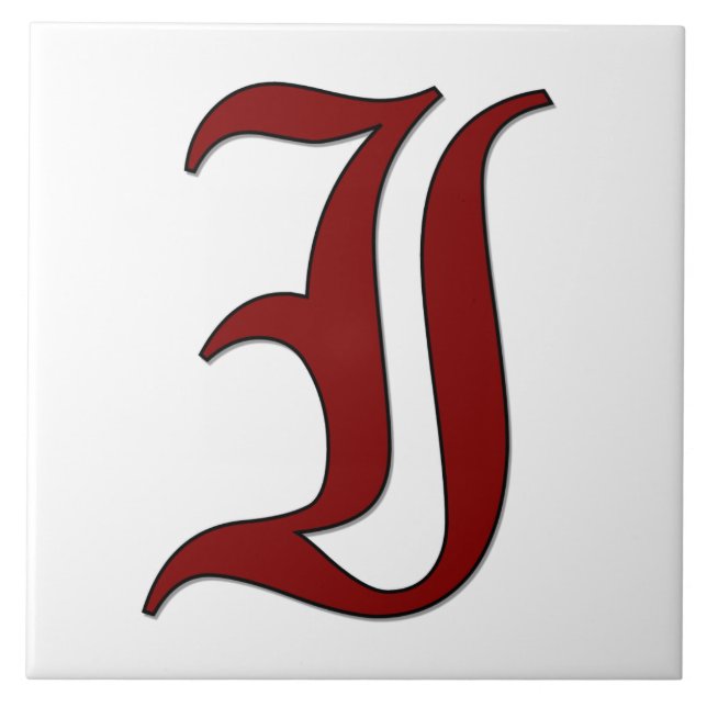 Azulejo De Cerámica Letra canterbury I en mosaico de monograma rojo (Frente)