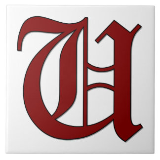 Azulejo De Cerámica Letra canterbury U en mosaico de monograma rojo