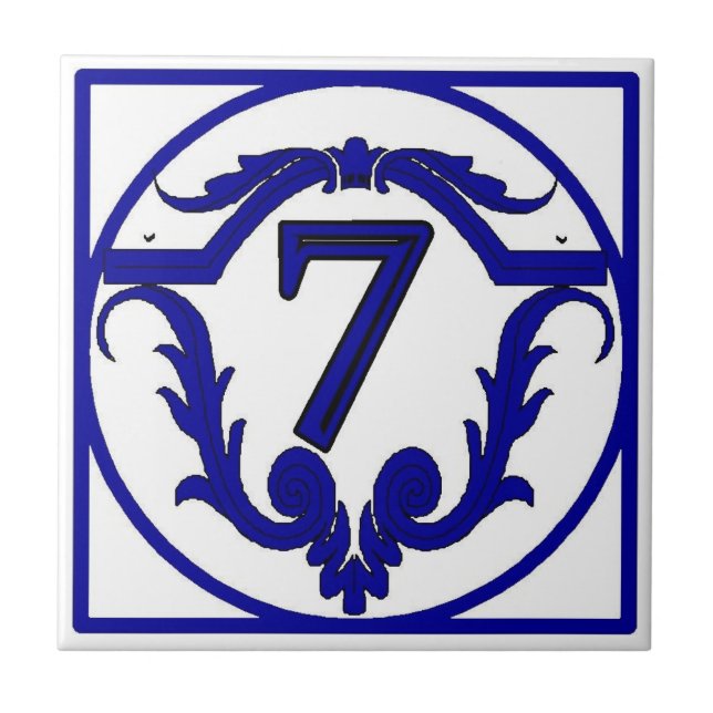 Azulejo De Cerámica Letra francesa azul mosaico número de mosaicos (Frente)