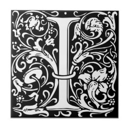 Azulejo De Cerámica Letra I Monograma Medieval Art Nouveau