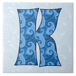 Azulejo De Cerámica Letra K - Mosaico azul monogramado de 6 pulgadas