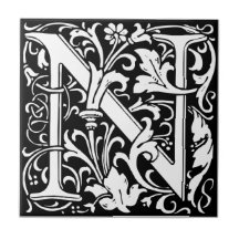 Letra N Monograma Medieval Art Nouveau