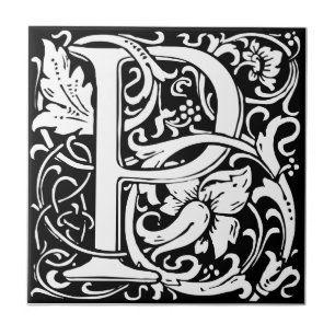 Azulejo De Cerámica Letra P Monograma Medieval Art Nouveau