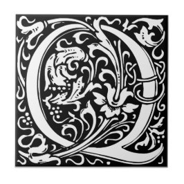 Azulejo De Cerámica Letra Q Monograma Medieval Art Nouveau