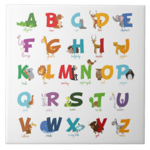 Azulejo De Cerámica Letras animales ilustradas coloridas del alfabeto
