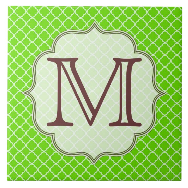 Azulejo De Cerámica Lime Green Quarterfoil Latti Monograma Tile (Frente)