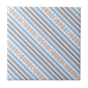 Azulejo De Cerámica Lindo patrón de motivo tribal azteca naranja azul