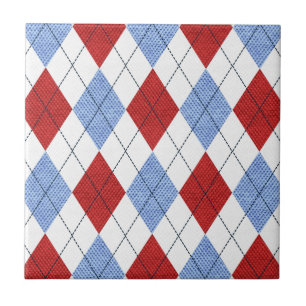 Azulejo De Cerámica Lindo patrón de tela argyle azul y rojo