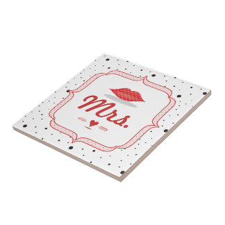 Azulejo De Cerámica Lips Sra Hipster Vintage Retro Bride