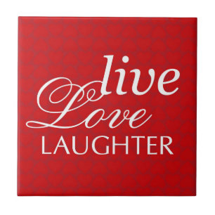 Azulejo De Cerámica Live Love Laughter Palabras de corazón rojo desple