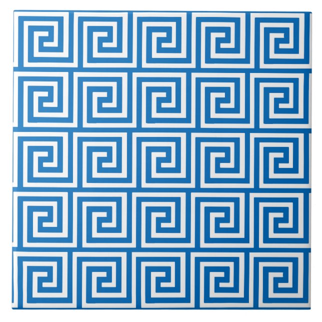 Azulejo De Cerámica Llave griega, azul cerúleo y blanco (Frente)