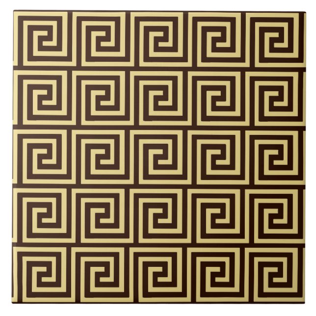 Azulejo De Cerámica Llave griega, marrón chocolate y tostado (Frente)