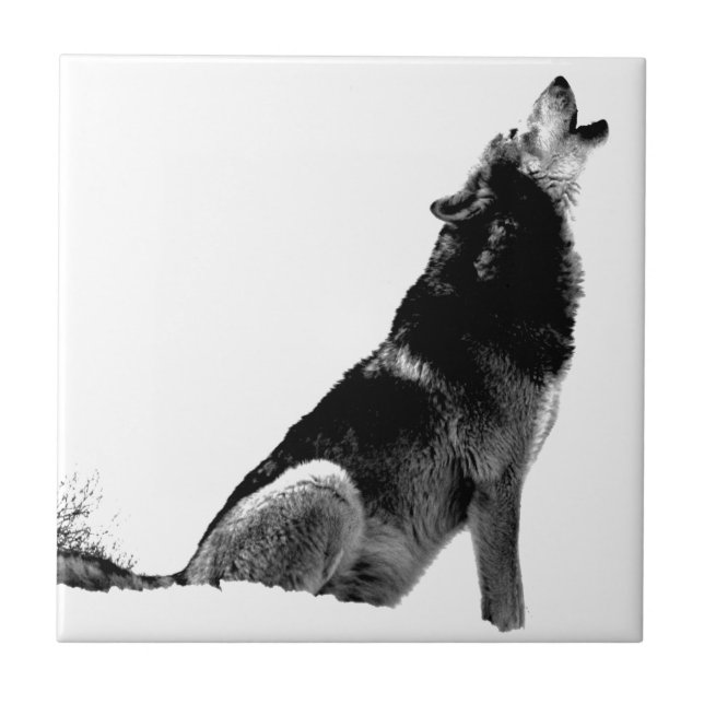 Azulejo De Cerámica Lobo blanco negro (Frente)