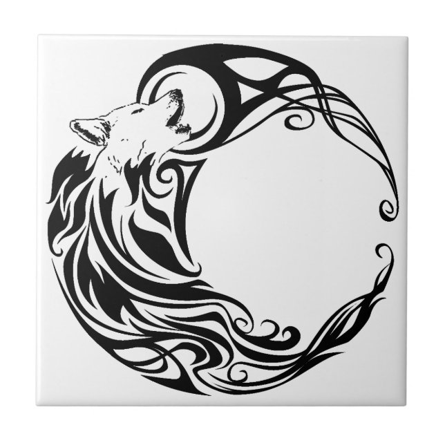 Azulejo De Cerámica Lobo tribal (Frente)