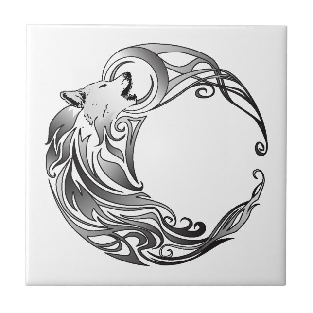 Azulejo De Cerámica Lobo tribal - sombreado (Frente)