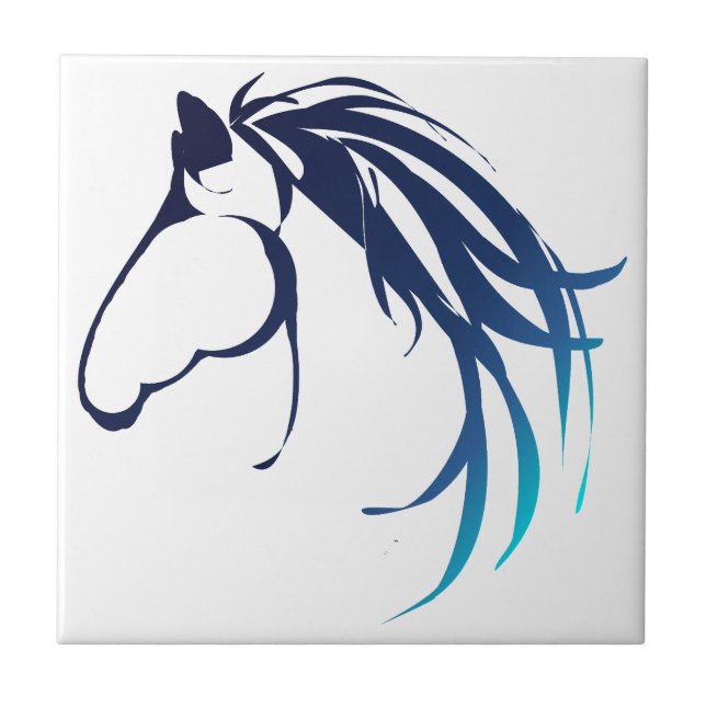 Azulejo De Cerámica Logo clásico de Cabeza de Caballo en azul (Frente)