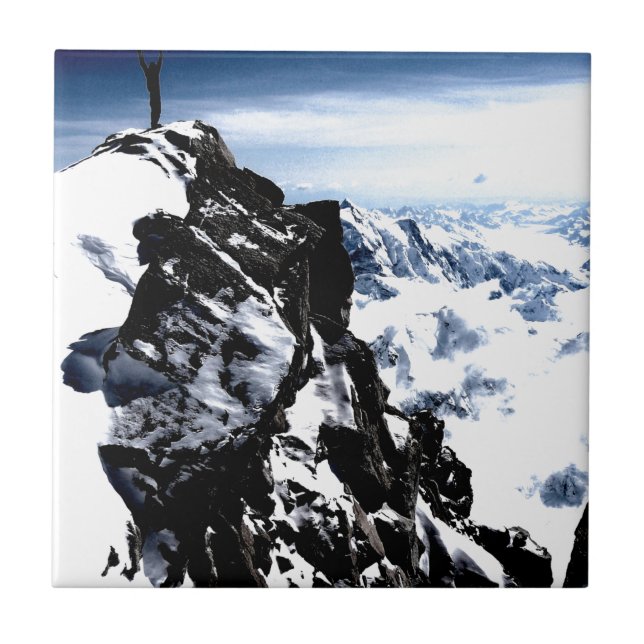 Azulejo De Cerámica Logro del Montañero Invierno de Nieve (Frente)