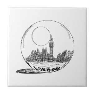 Azulejo De Cerámica Londres en una bola de vidrio.