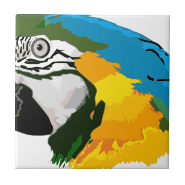 Azulejo De Cerámica Loro azul amarillo pintado del Macaw (Frente)