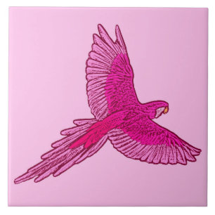 Azulejo De Cerámica Loro en vuelo, Fuchsia y rosa hielo
