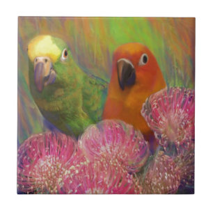 Azulejo De Cerámica Loros de Sun Conures