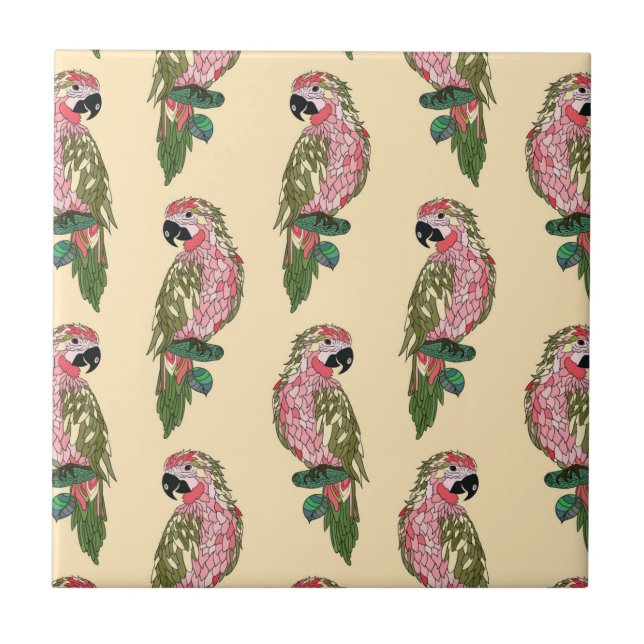 Azulejo De Cerámica Loros del estilo de Zentangle (Frente)