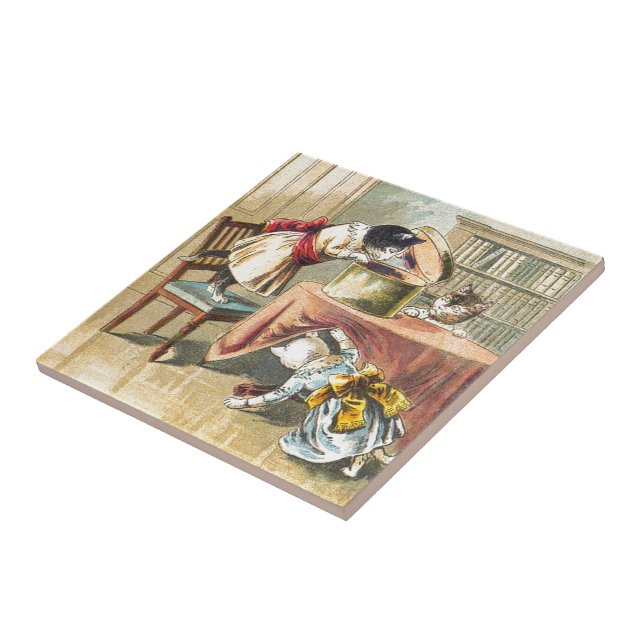 Azulejo De Cerámica Los 3 pequeños gatitos: Búsqueda para las manoplas (Lado)