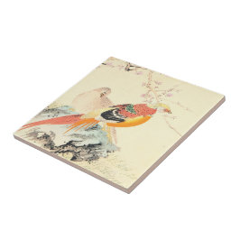 Azulejo De Cerámica Los faisanes chinos Imao Keinen pájaros y sakura
