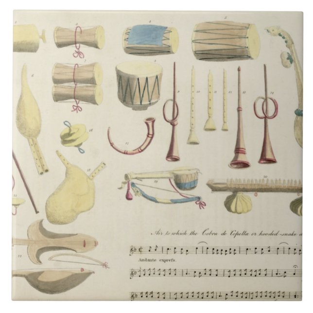 Azulejo De Cerámica Los instrumentos musicales indios, platean 23 de (Frente)