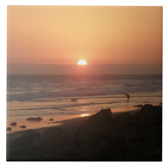 Azulejo De Cerámica Los mejores amigos en la playa (Frente)