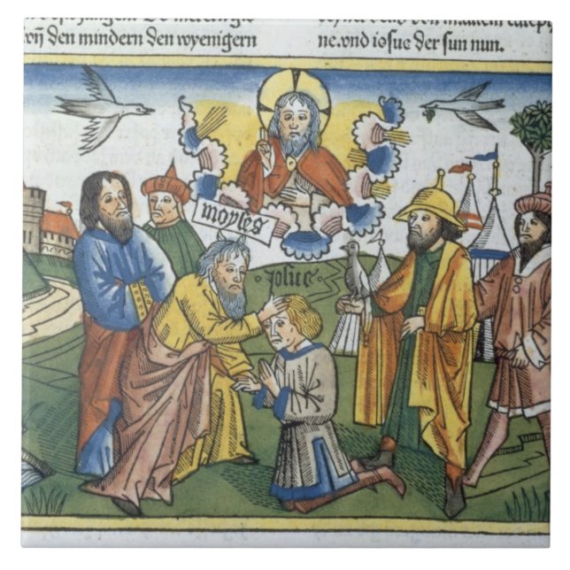 Azulejo De Cerámica Los números 27 18-23 Moses ponen su mano sobre (Frente)